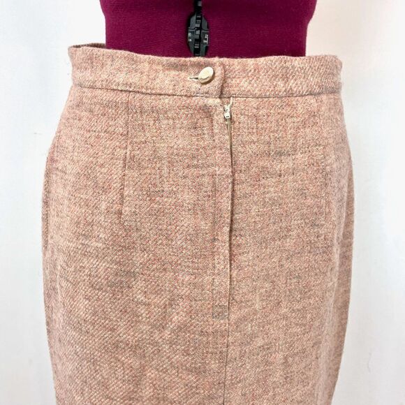 Vintage Pastel Pink Woven Wool Pencil Midi Skirt M - Picture 3 of 8